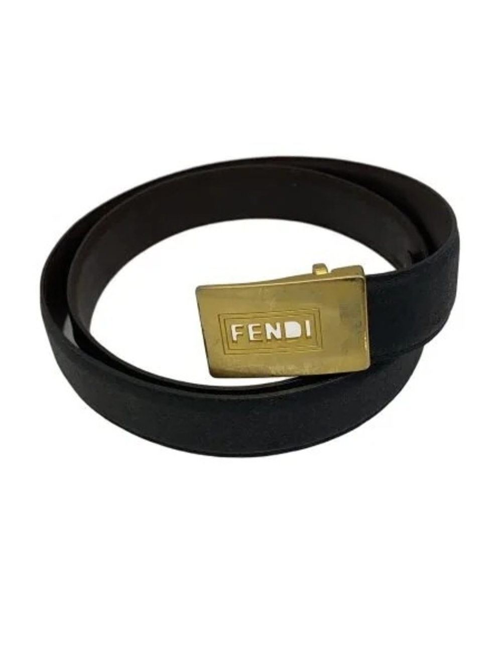 Fendi Black Leather Belt with Gold Fendi Plaque Buckle - Picture 2 of 4